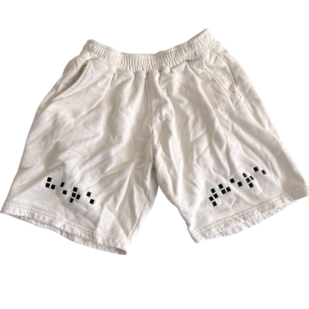 Naiyo Men’s White Terry Fleece Braille Shorts‎ Size S Minimalist Streetwear